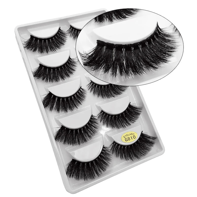 5 Pairs Mink EyeLashes 3D False Lashes Winged Thick Makeup Eye Lash Dramatic Lashes Natural Volume Soft Fake Eye Lashes G800