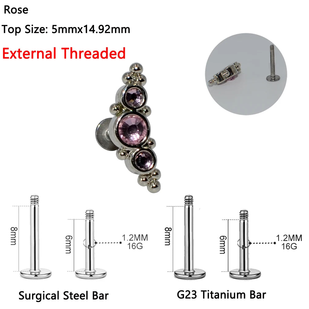 1PC G23 Titanium&Steel Opal Cluster Ear Tragus Helix Cartilage Cz Gem Flower Earring Stud Labret Bar Ring Body Piercing Jewelry