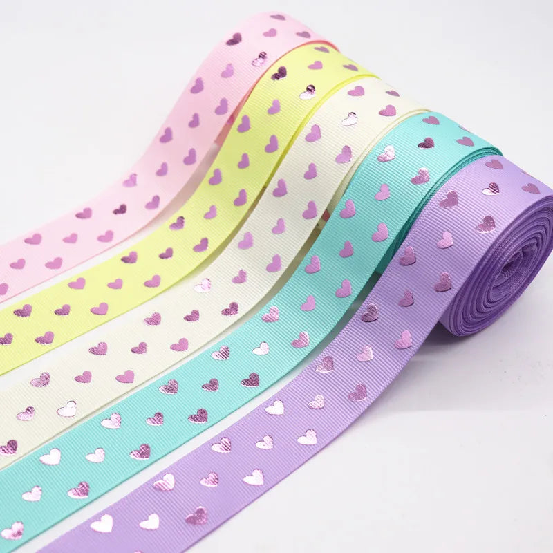 10 Yards 1" 25MM Valentine's Day Pink Gold Heart-Shaped Printed Ribbon For Hair Bows DIY Crafts Handmade Accessories M20012103