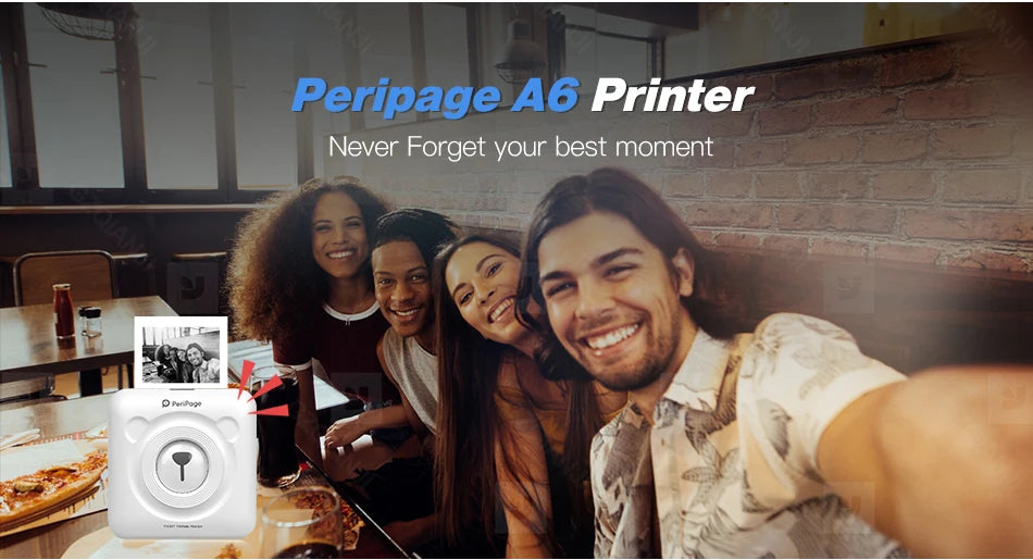 PeriPage A6 Mini Portable Thermal Printer Photo Pocket Label Sticker Printer Color Paper Roll 58mm Wireless Picture Print Maker