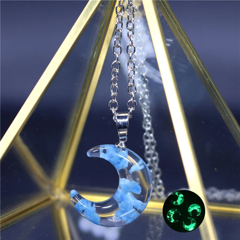 Manual Resin Ball Crescent Moon Chain Necklace Women Blue Sky White Cloud Necklace Fashion Jewelry Gift for Girlfriend Dropship
