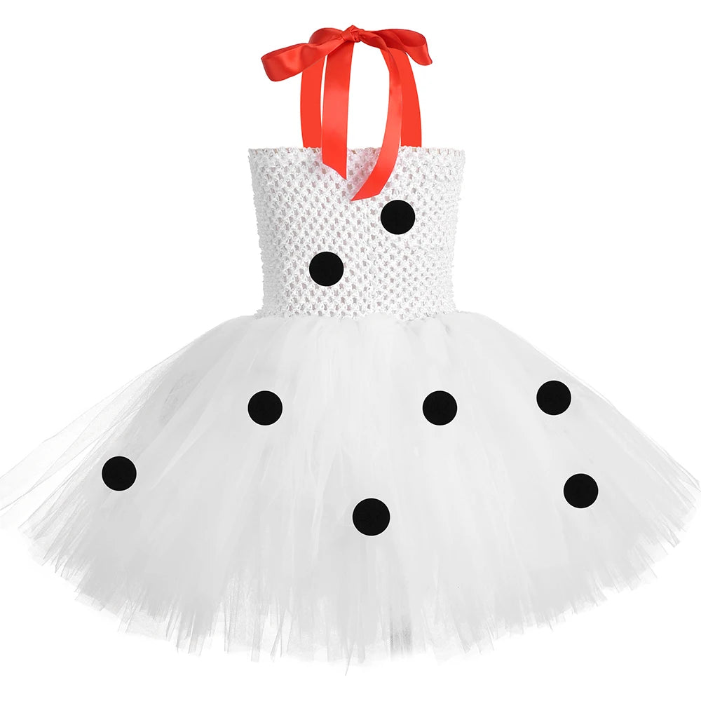 HJTT Toddler Girls Dalmatian Dog Costume Polka Dot Spotted Puppy Tutu Dress Dalmatians Costume for Kids Halloween Party Dress Up