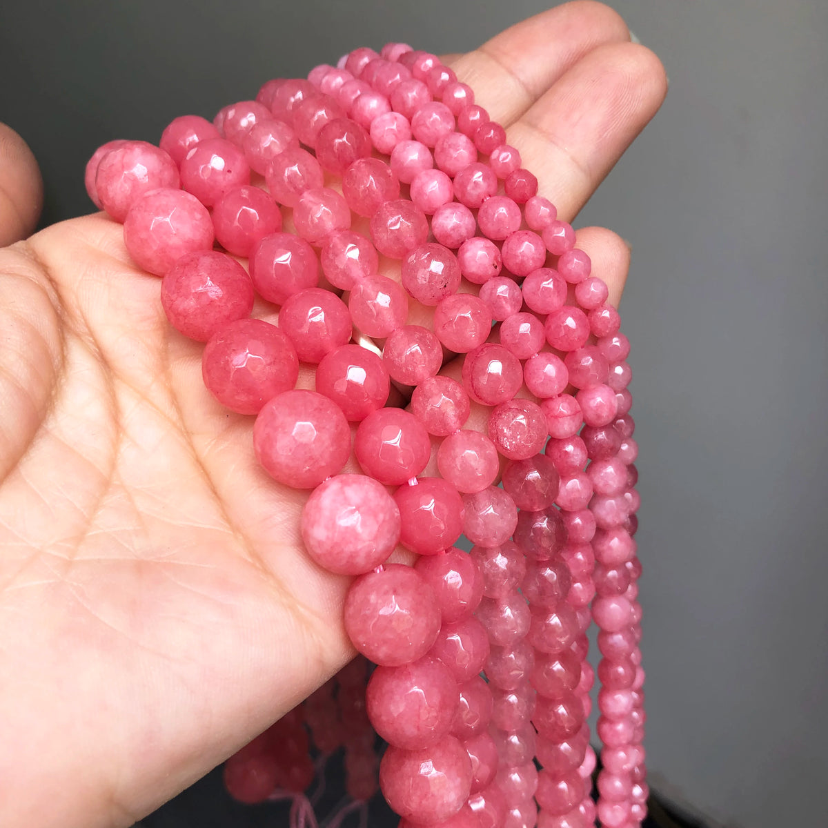Faceted Pink Chalcedony Jades Bead Round Natural Loose Stone Beads For Jewelry Making DIY Bracelet Accessories 4/6/8/10/12mm