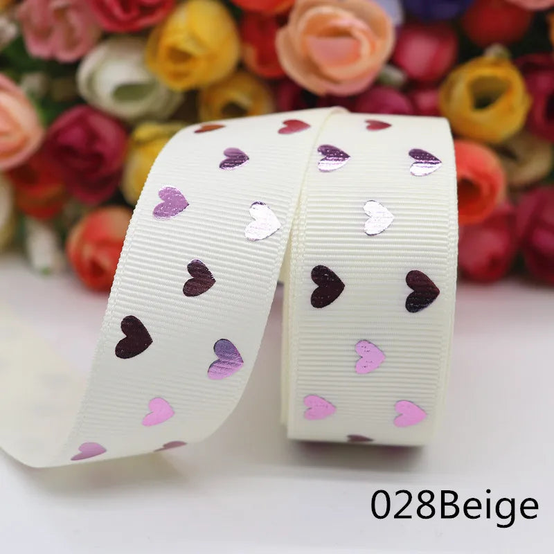 10 Yards 1" 25MM Valentine's Day Pink Gold Heart-Shaped Printed Ribbon For Hair Bows DIY Crafts Handmade Accessories M20012103