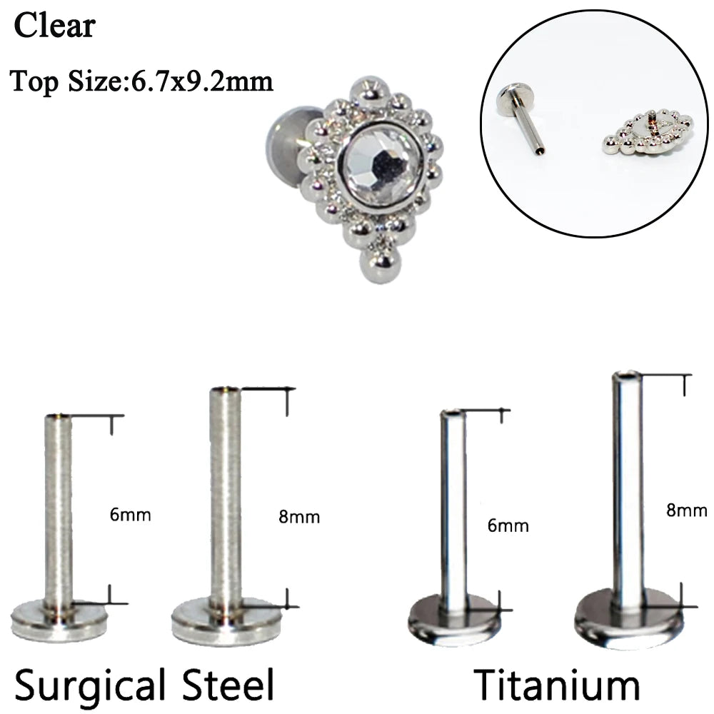 1PC G23 Titanium&Steel Opal Cluster Ear Tragus Helix Cartilage Cz Gem Flower Earring Stud Labret Bar Ring Body Piercing Jewelry
