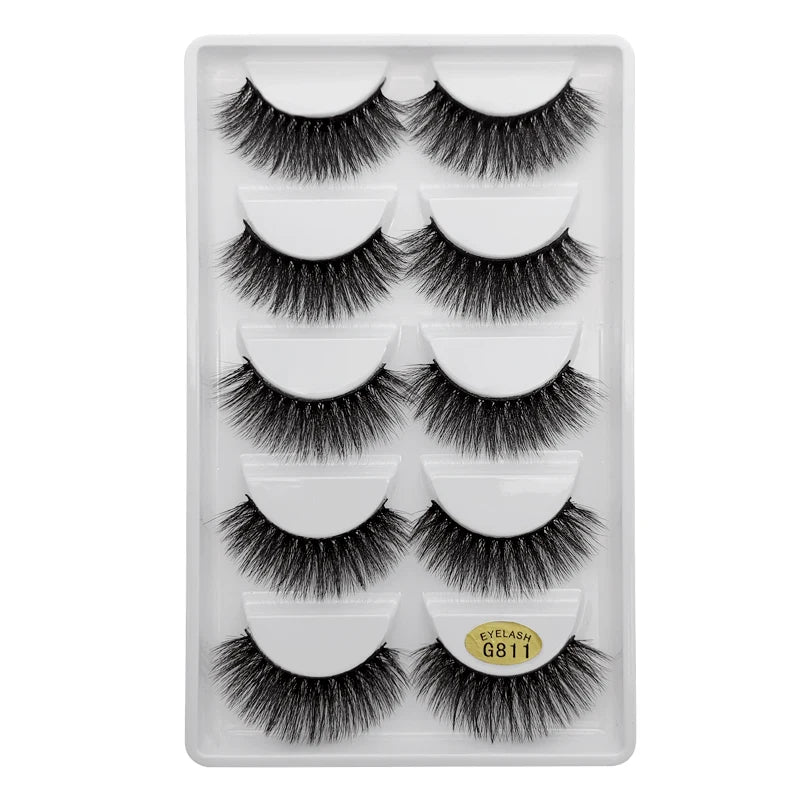 5 Pairs Mink EyeLashes 3D False Lashes Winged Thick Makeup Eye Lash Dramatic Lashes Natural Volume Soft Fake Eye Lashes G800