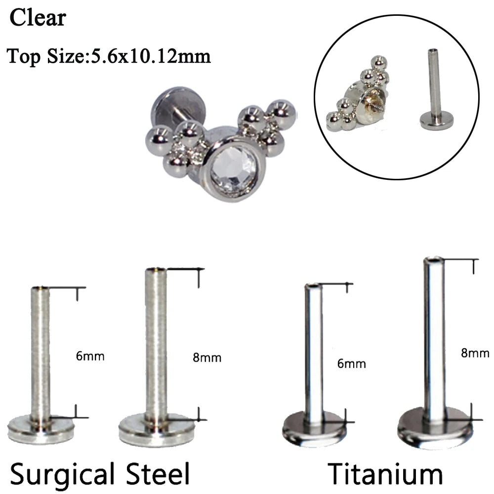 1PC G23 Titanium&Steel Opal Cluster Ear Tragus Helix Cartilage Cz Gem Flower Earring Stud Labret Bar Ring Body Piercing Jewelry