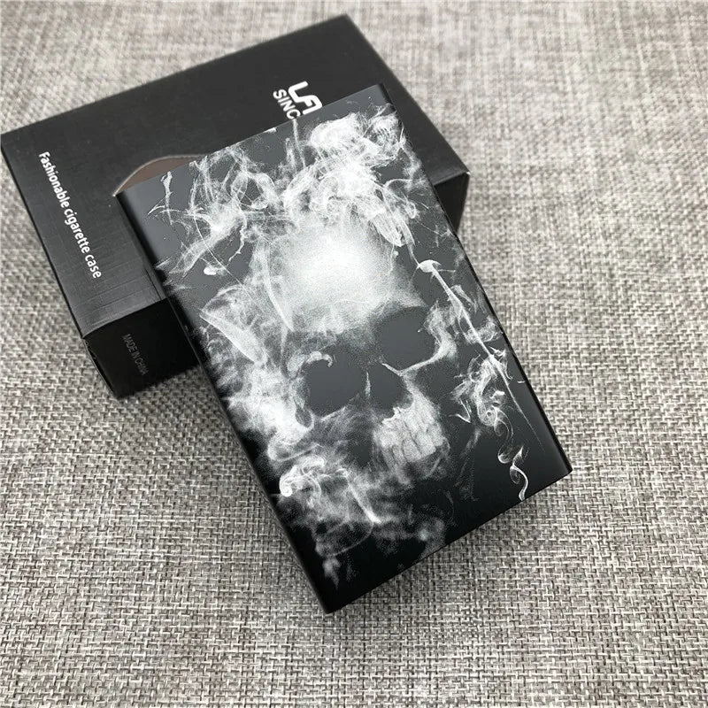 Personalized Customized Smoking Skull Cigarette Case Boxes Ultra Thin Portable Aluminium Alloy Slide Cigarette Box Smoke boxes