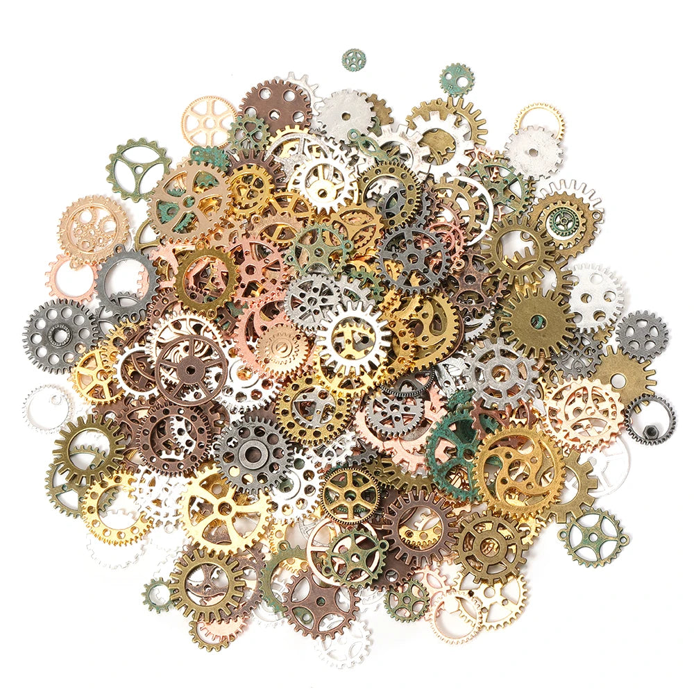 50g 100g Mixed Steampunk Gears Cogs Charms Pendant DIY Antique Metal Beads for Bracelets Crafts Jewelry Making Components