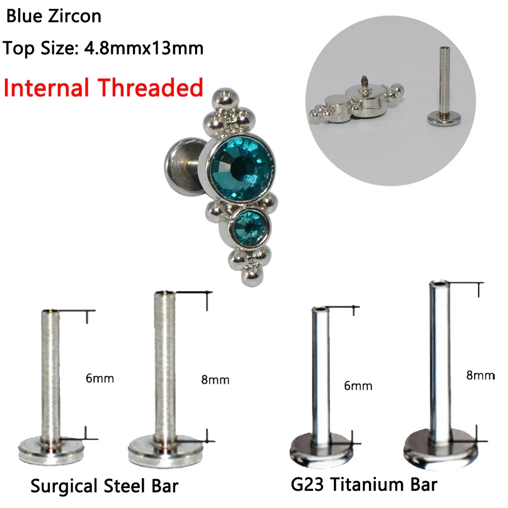 1PC G23 Titanium&Steel Opal Cluster Ear Tragus Helix Cartilage Cz Gem Flower Earring Stud Labret Bar Ring Body Piercing Jewelry