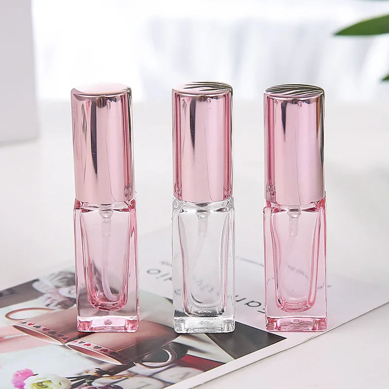 10pcs/lot 5ml 10ml Transparent  Glass Spray Bottle Sample Glass Vials Portable Perfume Atomizer Gold rose gold Cap