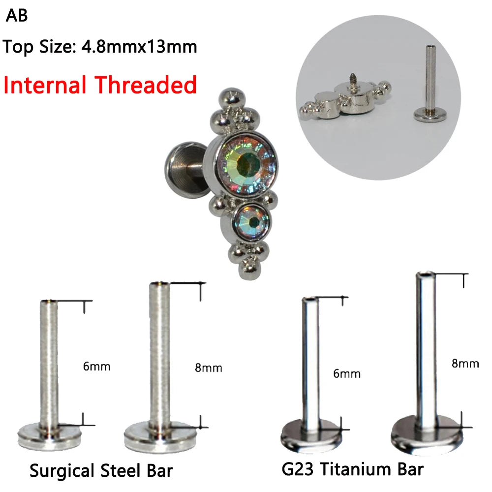 1PC G23 Titanium&Steel Opal Cluster Ear Tragus Helix Cartilage Cz Gem Flower Earring Stud Labret Bar Ring Body Piercing Jewelry