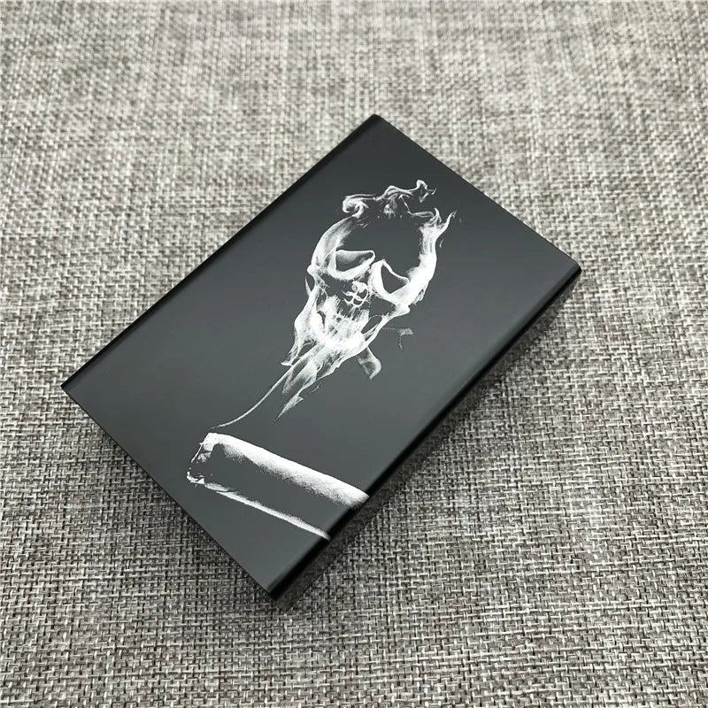 Personalized Customized Smoking Skull Cigarette Case Boxes Ultra Thin Portable Aluminium Alloy Slide Cigarette Box Smoke boxes