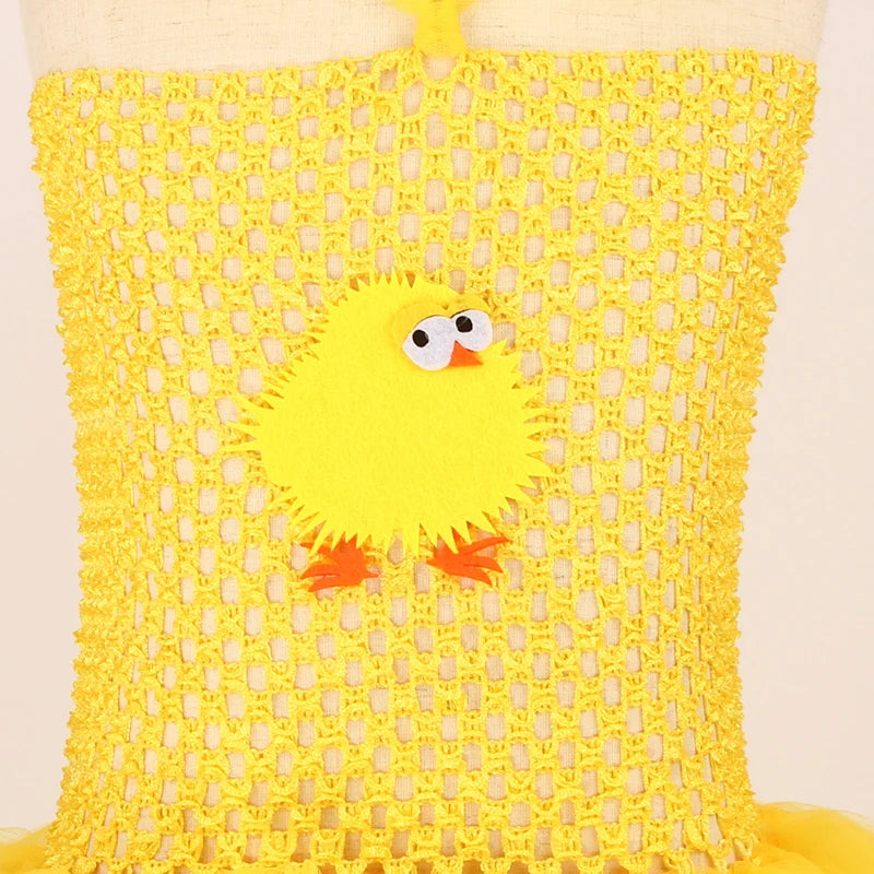 Yellow Chicken Tutu Dress Girls Kids Farm Animal Party Halloween Costume Feather Wings Children Cake Smash Photo Tulle Dress