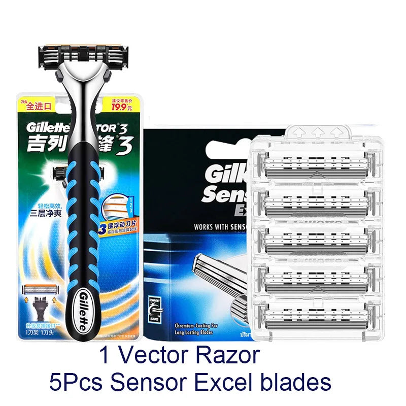 Gillette Sensor Excel Razor Blades Ultra Thin 3 Layer Sharp Shaving Blades Vector3 Men Face Hair Removal  Shaver Replace Refills