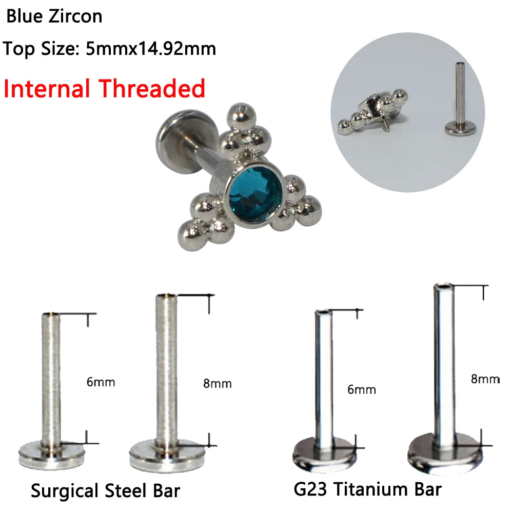 1PC G23 Titanium&Steel Opal Cluster Ear Tragus Helix Cartilage Cz Gem Flower Earring Stud Labret Bar Ring Body Piercing Jewelry