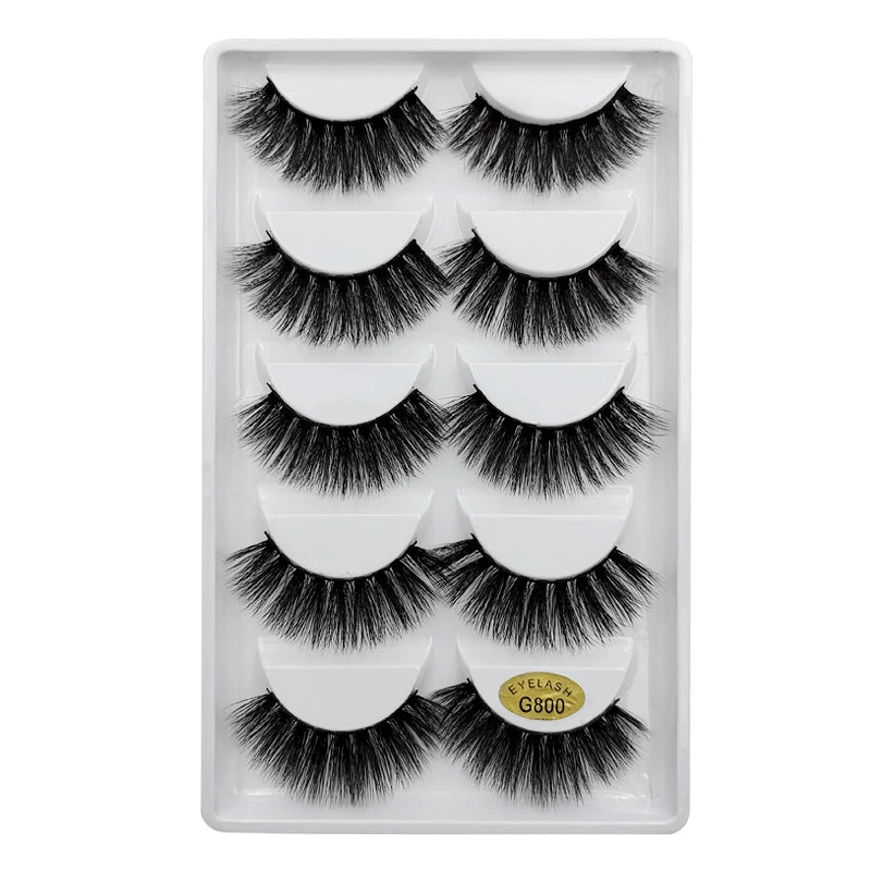 5 Pairs Mink EyeLashes 3D False Lashes Winged Thick Makeup Eye Lash Dramatic Lashes Natural Volume Soft Fake Eye Lashes G800