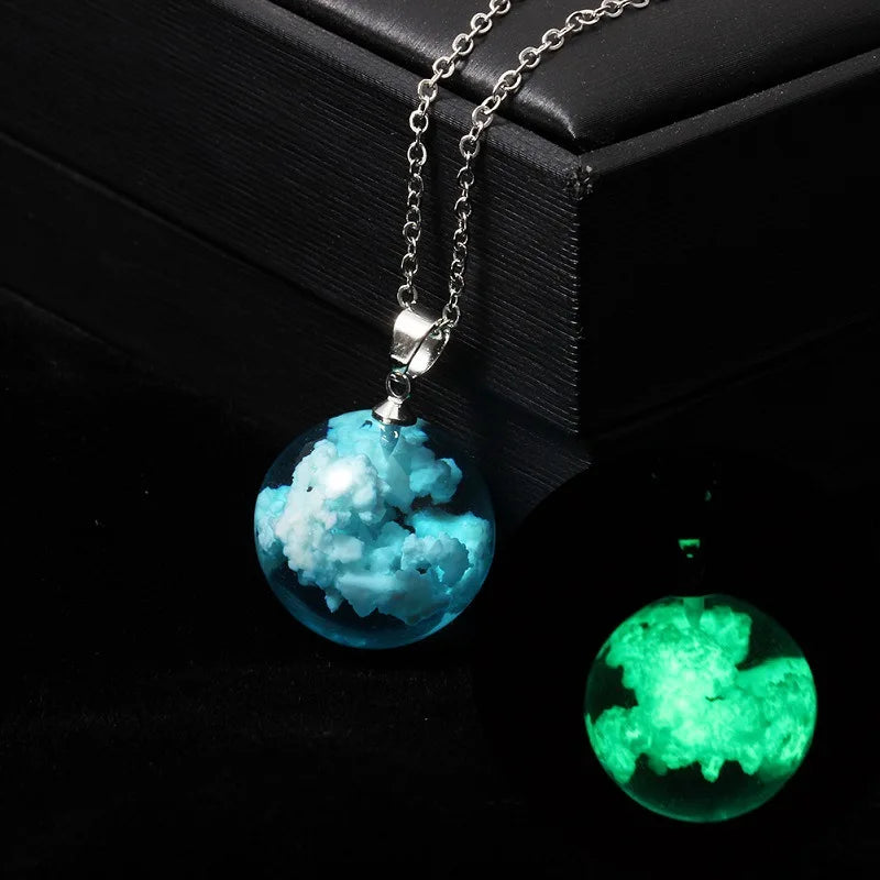 Manual Resin Ball Crescent Moon Chain Necklace Women Blue Sky White Cloud Necklace Fashion Jewelry Gift for Girlfriend Dropship
