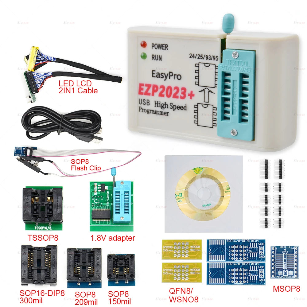 CH554T EZP2023 High-speed USB SPI Programmer Support24 25 26 93 95 EEPROM 25 Flash BIOS Chip+12socket Original