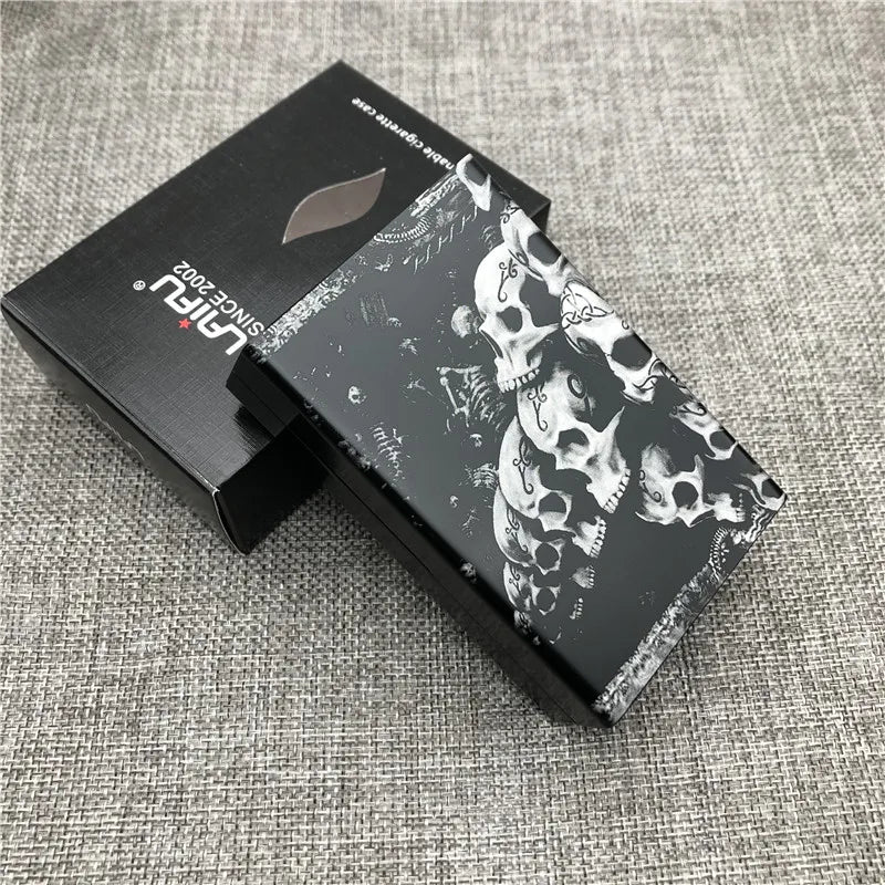 Personalized Customized Smoking Skull Cigarette Case Boxes Ultra Thin Portable Aluminium Alloy Slide Cigarette Box Smoke boxes