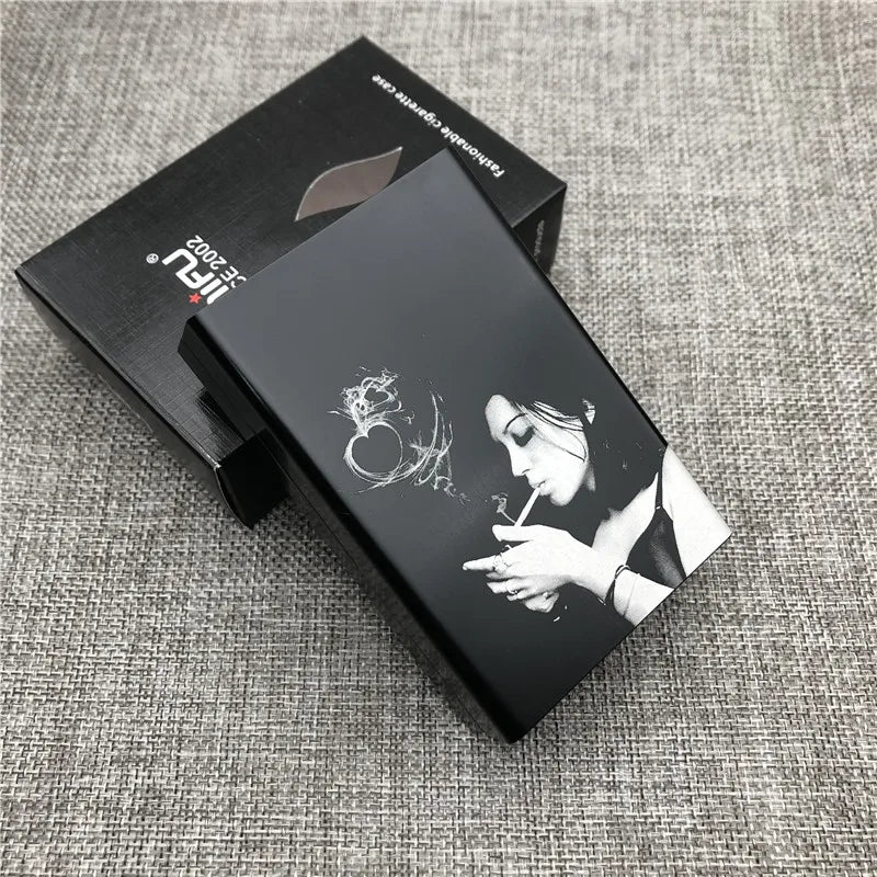 Personalized Customized Smoking Skull Cigarette Case Boxes Ultra Thin Portable Aluminium Alloy Slide Cigarette Box Smoke boxes
