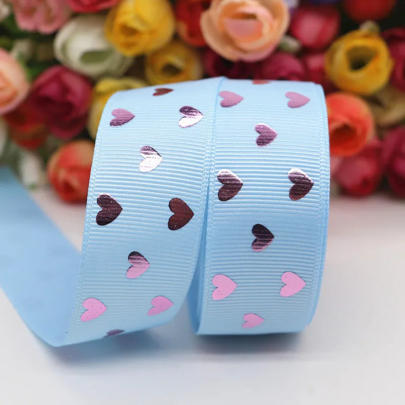 10 Yards 1" 25MM Valentine's Day Pink Gold Heart-Shaped Printed Ribbon For Hair Bows DIY Crafts Handmade Accessories M20012103