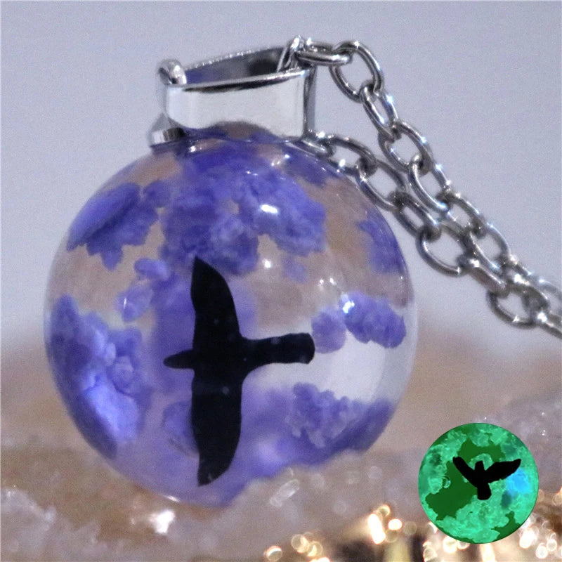 Manual Resin Ball Crescent Moon Chain Necklace Women Blue Sky White Cloud Necklace Fashion Jewelry Gift for Girlfriend Dropship