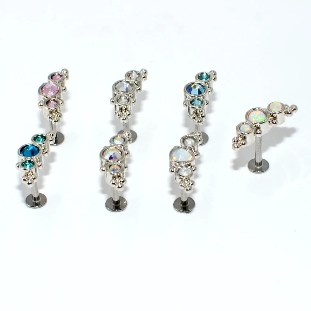 1PC G23 Titanium&Steel Opal Cluster Ear Tragus Helix Cartilage Cz Gem Flower Earring Stud Labret Bar Ring Body Piercing Jewelry