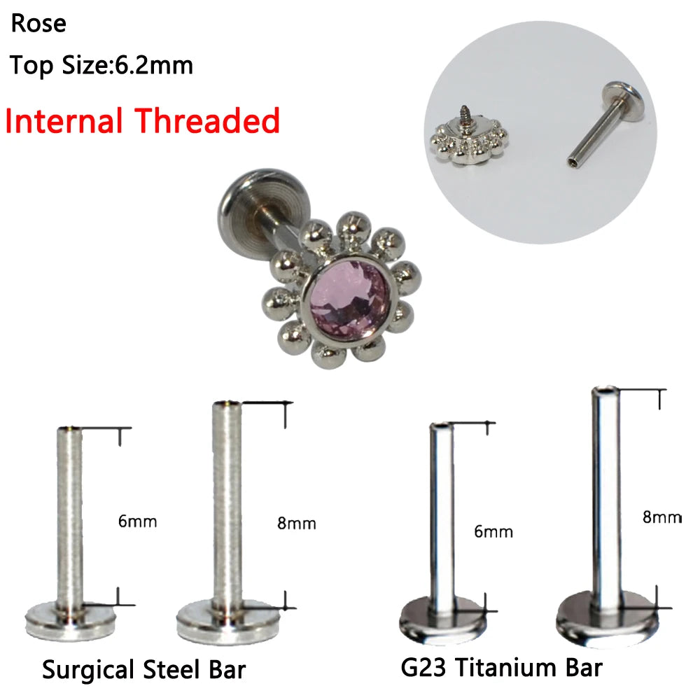1PC G23 Titanium&Steel Opal Cluster Ear Tragus Helix Cartilage Cz Gem Flower Earring Stud Labret Bar Ring Body Piercing Jewelry