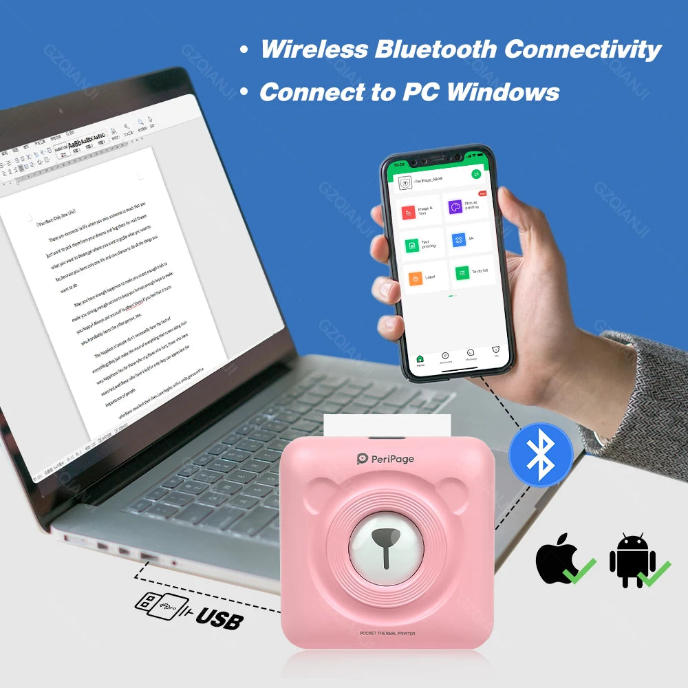 PeriPage A6 Mini Portable Thermal Printer Photo Pocket Label Sticker Printer Color Paper Roll 58mm Wireless Picture Print Maker