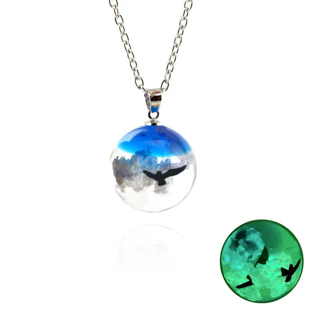 Manual Resin Ball Crescent Moon Chain Necklace Women Blue Sky White Cloud Necklace Fashion Jewelry Gift for Girlfriend Dropship