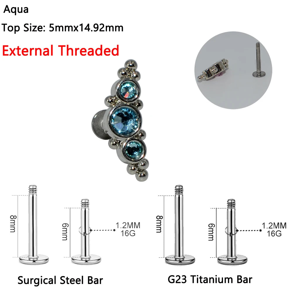 1PC G23 Titanium&Steel Opal Cluster Ear Tragus Helix Cartilage Cz Gem Flower Earring Stud Labret Bar Ring Body Piercing Jewelry