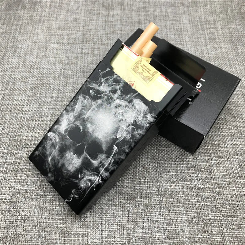 Personalized Customized Smoking Skull Cigarette Case Boxes Ultra Thin Portable Aluminium Alloy Slide Cigarette Box Smoke boxes