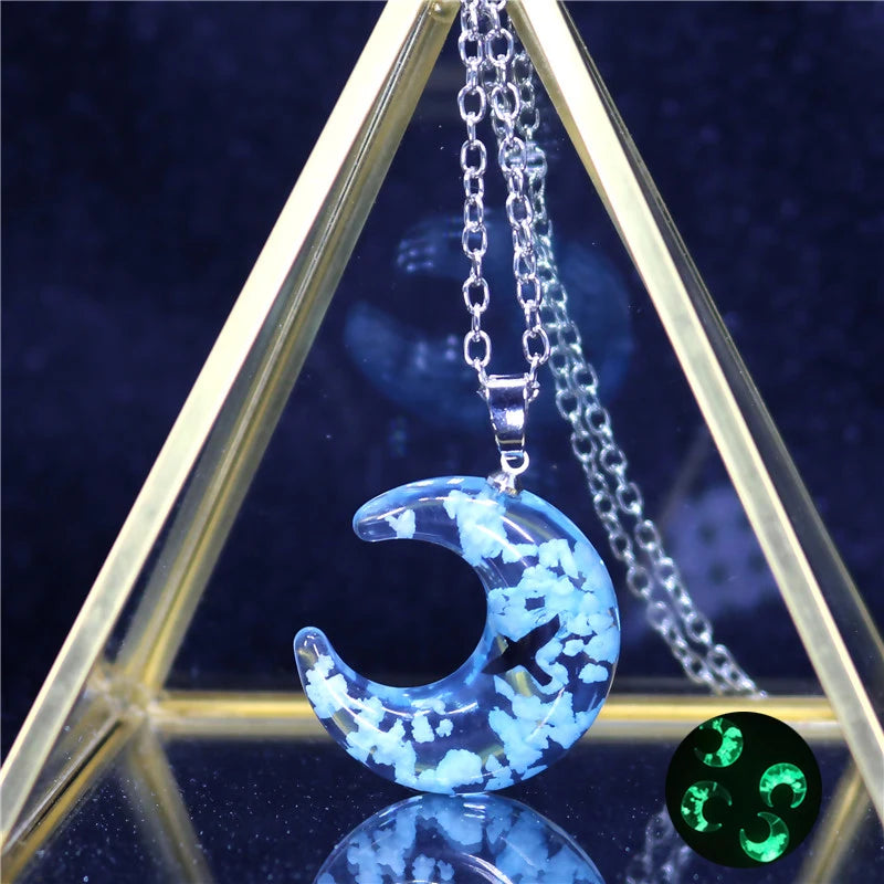 Manual Resin Ball Crescent Moon Chain Necklace Women Blue Sky White Cloud Necklace Fashion Jewelry Gift for Girlfriend Dropship