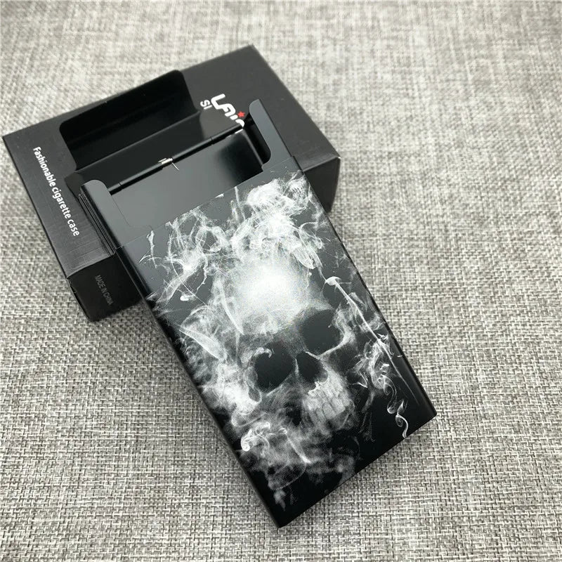 Personalized Customized Smoking Skull Cigarette Case Boxes Ultra Thin Portable Aluminium Alloy Slide Cigarette Box Smoke boxes