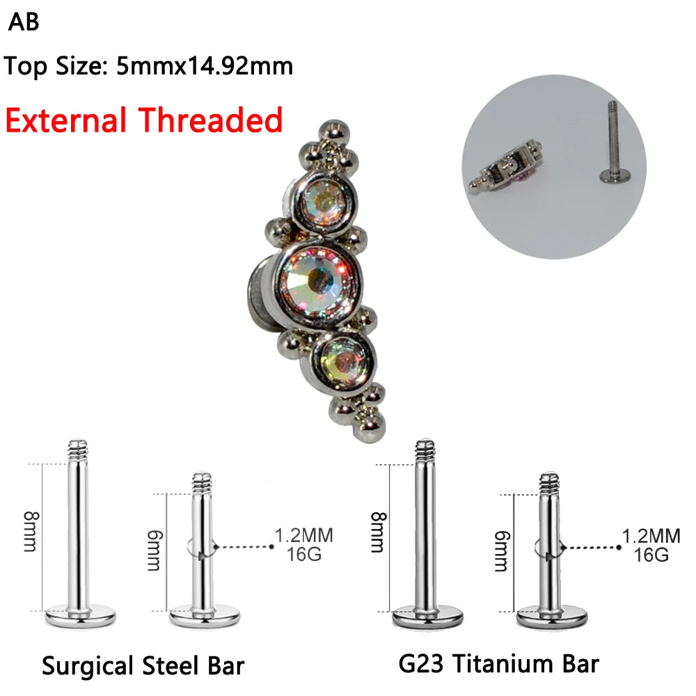 1PC G23 Titanium&Steel Opal Cluster Ear Tragus Helix Cartilage Cz Gem Flower Earring Stud Labret Bar Ring Body Piercing Jewelry