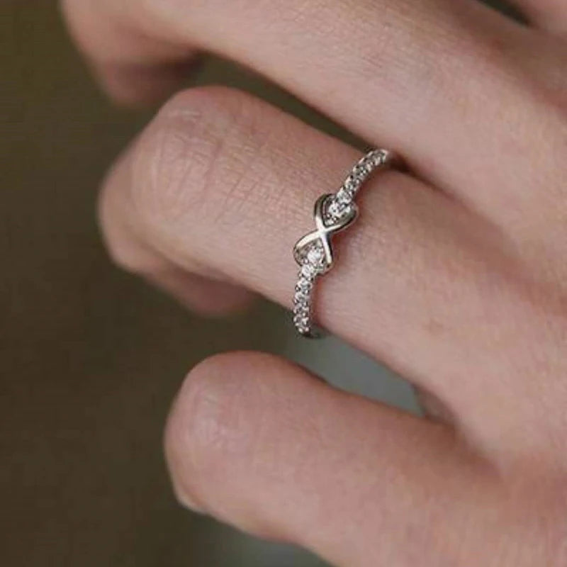 Huitan Hot Silver Plated Finger Ring for Women Infinity Sign Design Shiny CZ Accessories Birthday Gift Fashion Jewelry Wholesale