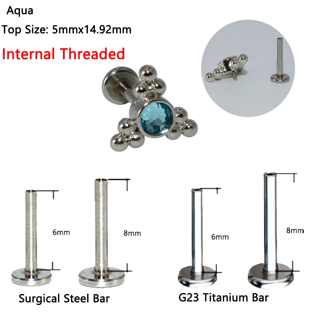1PC G23 Titanium&Steel Opal Cluster Ear Tragus Helix Cartilage Cz Gem Flower Earring Stud Labret Bar Ring Body Piercing Jewelry
