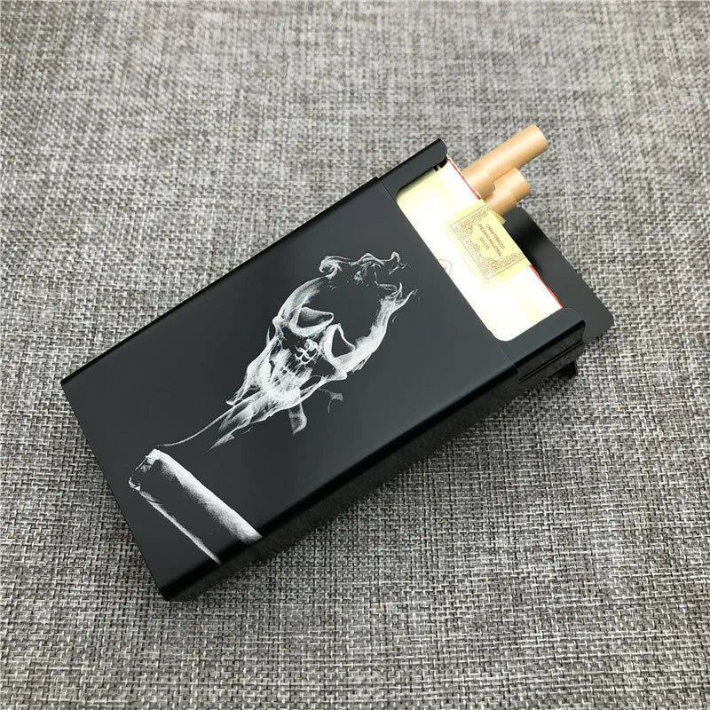 Personalized Customized Smoking Skull Cigarette Case Boxes Ultra Thin Portable Aluminium Alloy Slide Cigarette Box Smoke boxes