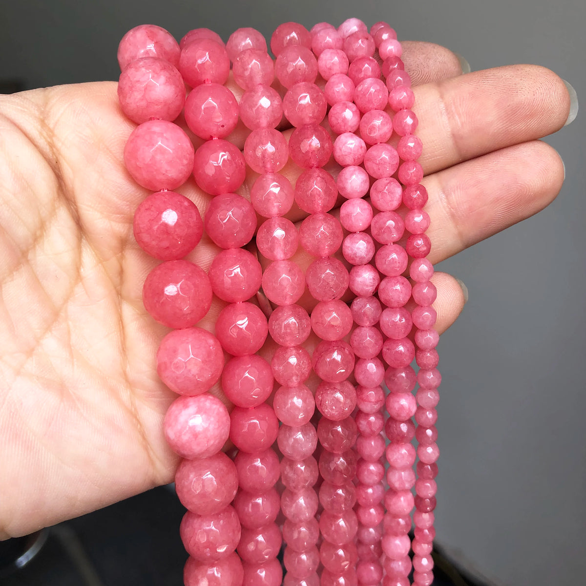 Faceted Pink Chalcedony Jades Bead Round Natural Loose Stone Beads For Jewelry Making DIY Bracelet Accessories 4/6/8/10/12mm