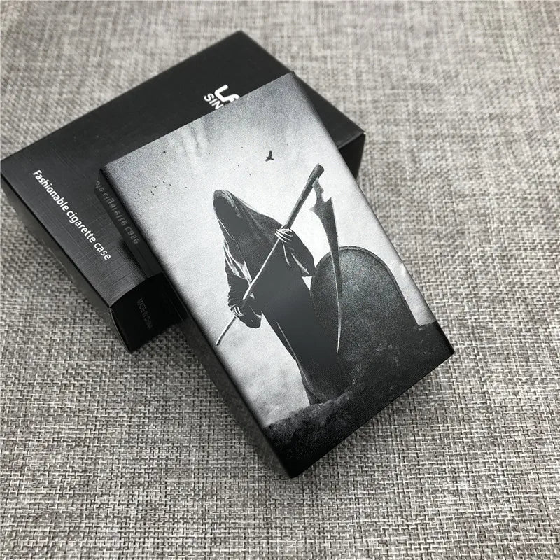 Personalized Customized Smoking Skull Cigarette Case Boxes Ultra Thin Portable Aluminium Alloy Slide Cigarette Box Smoke boxes