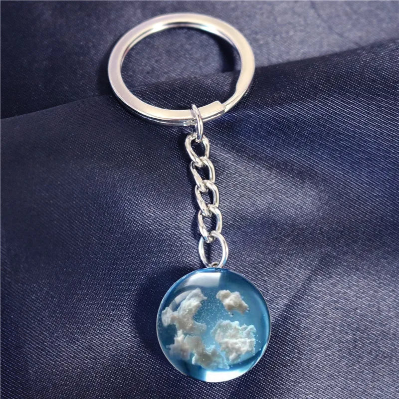 Manual Resin Ball Crescent Moon Chain Necklace Women Blue Sky White Cloud Necklace Fashion Jewelry Gift for Girlfriend Dropship