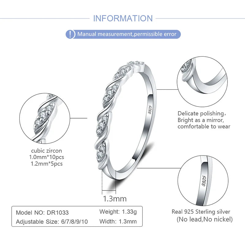 CLUCI Genuine 925 Sterling Silver Round Ring Classic Women Wedding Ring Geometric Zircon Jewelry Valentine Gift DR1033SB