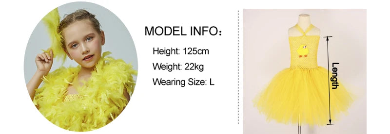 Yellow Chicken Tutu Dress Girls Kids Farm Animal Party Halloween Costume Feather Wings Children Cake Smash Photo Tulle Dress