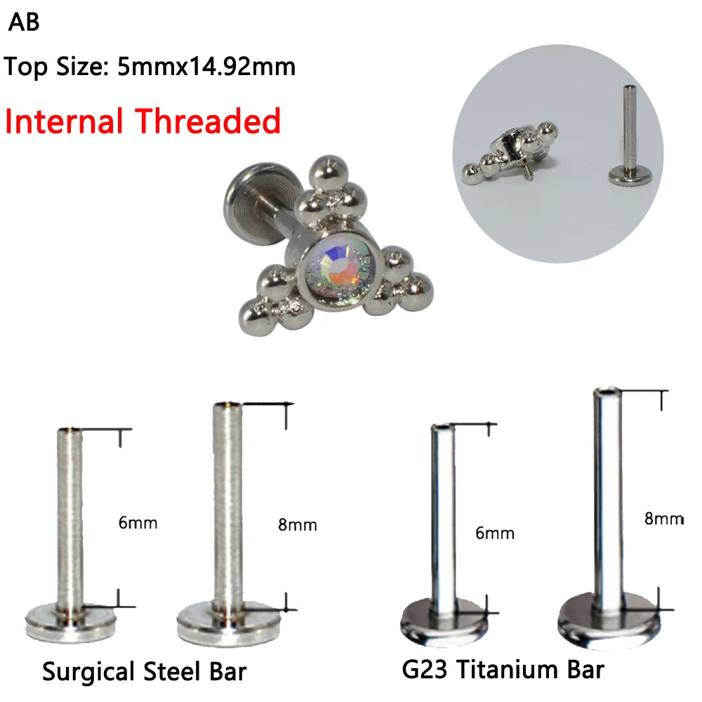 1PC G23 Titanium&Steel Opal Cluster Ear Tragus Helix Cartilage Cz Gem Flower Earring Stud Labret Bar Ring Body Piercing Jewelry