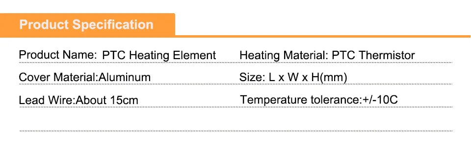 2PCS 12V Thermostat PTC Heating Element 70/50 Celsius Degree 20x15x5mm Constant Temperature PTC Electric Air Heater Plate