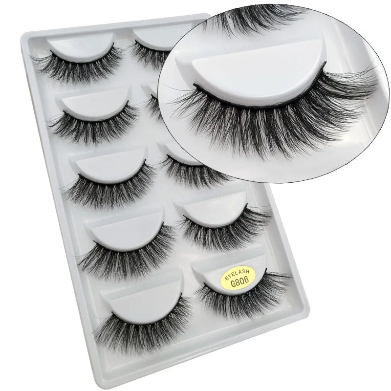 5 Pairs Mink EyeLashes 3D False Lashes Winged Thick Makeup Eye Lash Dramatic Lashes Natural Volume Soft Fake Eye Lashes G800