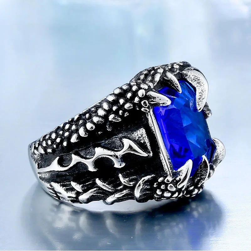 Cool Dragon Claw Ring With Red/Blue/Black Stone Stainless Steel CZ Ring Man's Hiqh Quality Jewelry Wholesale Price BR8-178