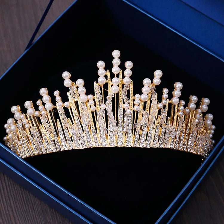 New Vintage Multilayer Luxury Silver color Crystal Pearl Tiara Crown Wedding Hair Accessories Bridal Party Jewelry Big Headbands