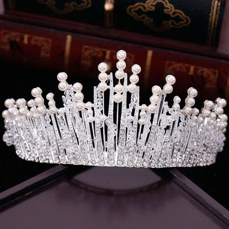New Vintage Multilayer Luxury Silver color Crystal Pearl Tiara Crown Wedding Hair Accessories Bridal Party Jewelry Big Headbands